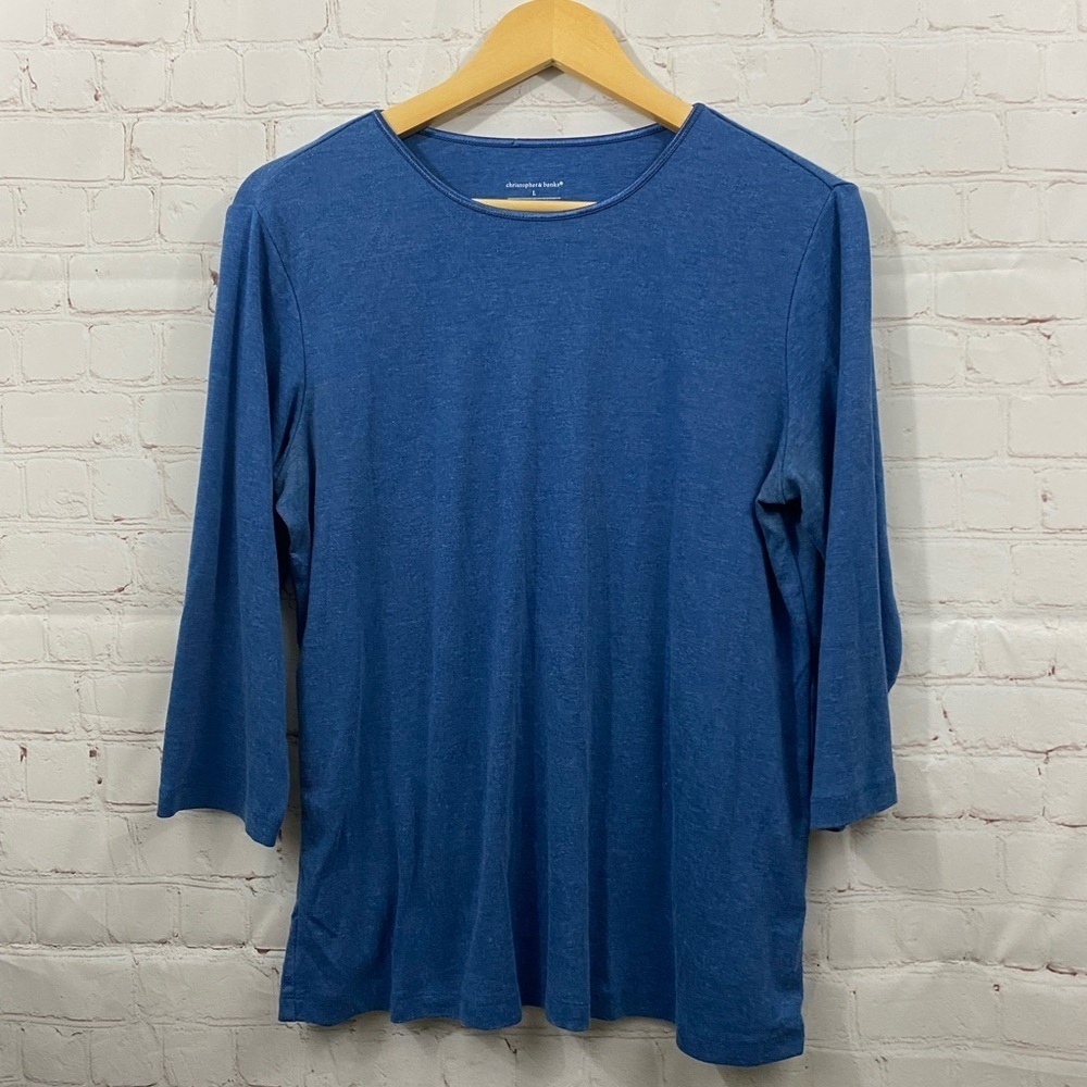 Christopher & Banks Top Womens Size Large Blue 3/4 Sleeve Soft Blouse